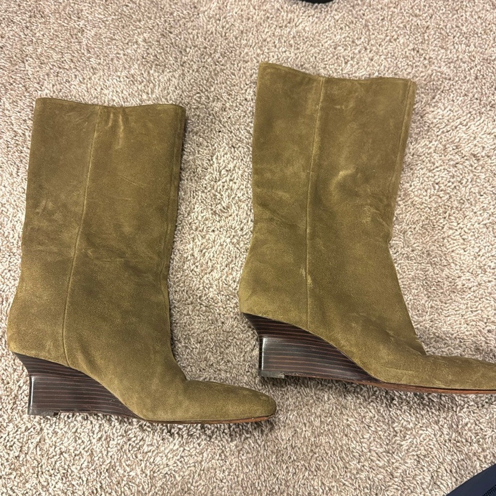 Vince calf height suede wedges